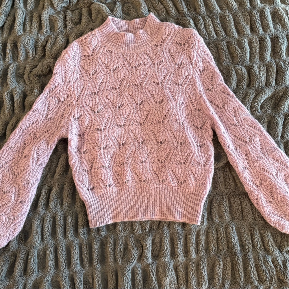 Astr Light Pink Lace Knit Turtleneck Sweater